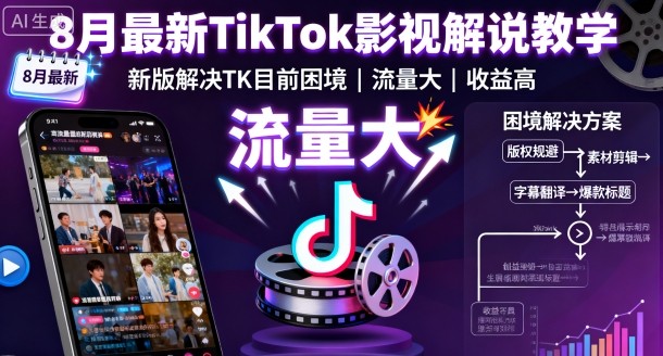 8月最新TikTok影视解说教学，新版解决TK目前困境，流量大，收益高-易得个人分享
