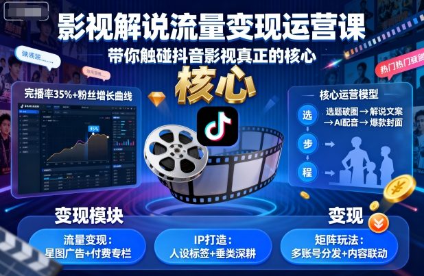 影视解说流量变现运营课，带你触碰抖音影视真正的核心-易得个人分享