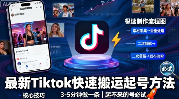 最新Tiktok快速搬运快速起号方法，3-5分钟做一条，起不来的号可以试试-易得个人分享