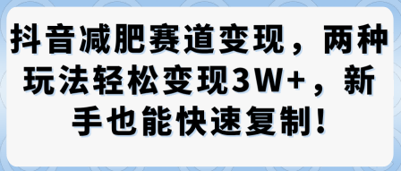 抖音减肥赛道变现,两种玩法轻松变现3W+,新手也能快速复制-易得个人分享