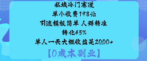 私域冷门赛道:单个收费198米引流模板简单人群精准转化45%单人一天大概收益是1k+-易得个人分享