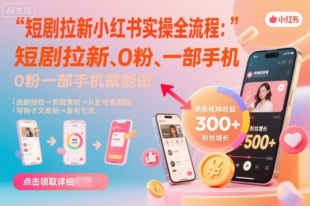 短剧拉新小红书实操全流程，0粉一部手机就可以做，详细教程-易得个人分享