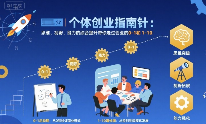 个体创业指南针，思维、视野、能力的综合提升带你走过创业的0-1和1-10【音频】-易得个人分享