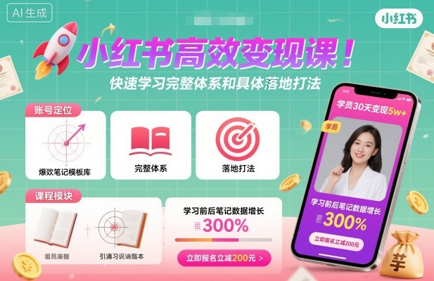 小红书高效变现课,快速学习小红书完整体系和具体落地打法-易得个人分享