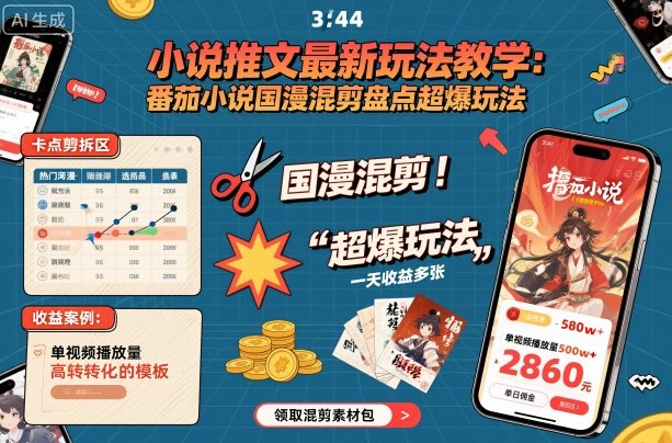 小说推文最新玩法教学，番茄小说国漫混剪盘点超爆玩法，全程干货，一天收益多张-易得个人分享