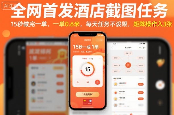 全网首发酒店截图任务，15秒做完一单，一单0.6米，每天任务不设限，矩阵操作日入3张【揭秘】-易得个人分享
