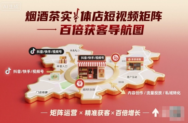 烟酒茶实体店短视频矩阵百倍获客导航图-易得个人分享