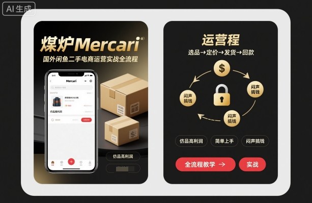 煤炉Mercari国外闲鱼二手电商运营实战全流程，仿品高利润，简单上手，闷声搞钱-易得个人分享
