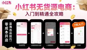 小红书无货源电商，入门到精通，开店+选品+笔记+剪辑+赛道+内容-易得个人分享