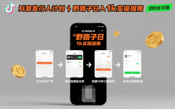抖音发行人计划全新野路子玩法，随时随地，只要有手机，就能操作，日入1k+【揭秘】-易得个人分享