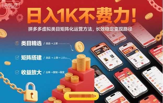日入1K不费力！拼多多虚拟类目矩阵化运营方法，长效稳定变现路径-易得个人分享