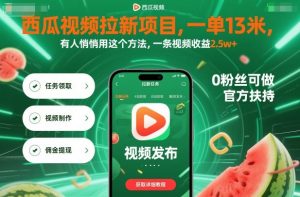 西瓜视频拉新项目，一单13米，有人悄悄用这个方法，一条视频收益2.5w+（附详细教程）-易得个人分享