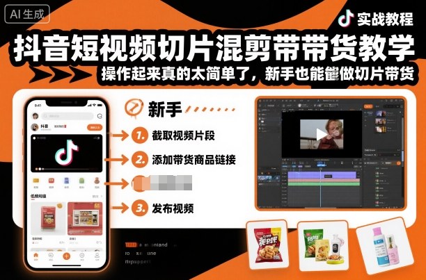 抖音短视频切片混剪带货教学，操作起来真的太简单了，新手也能做切片带货-易得个人分享