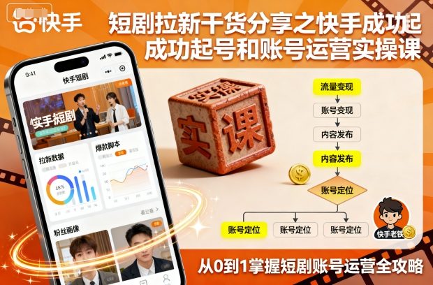 短剧拉新干货分享之快手成功起号和账号运营实操课-易得个人分享