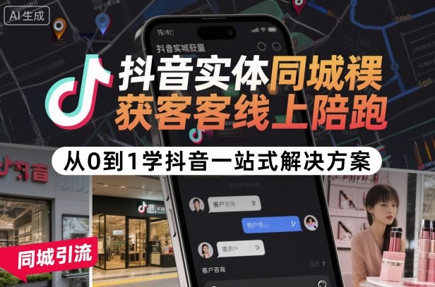 抖音实体同城获客线上陪跑，从0到1学抖音一站式解决方案-易得个人分享