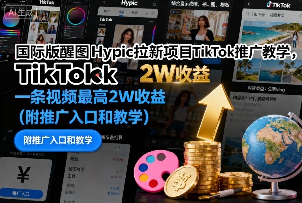 国际版醒图Hypic拉新项目TikTok推广教学，一条视频最高2W收益（附推广入口和教学）-易得个人分享