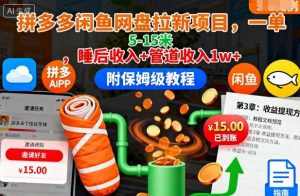 拼多多闲鱼网盘拉新项目，一单5-15米，睡后收入+管道收入1w+（附保姆级教程）-易得个人分享