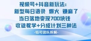 视频号加抖音新玩法：爆火新型每日语录，收徒教学加分成计划，三种变现玩法，当日变现7张-易得个人分享