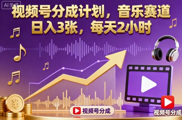 视频号分成计划，音乐赛道，日入3张，每天2小时-易得个人分享