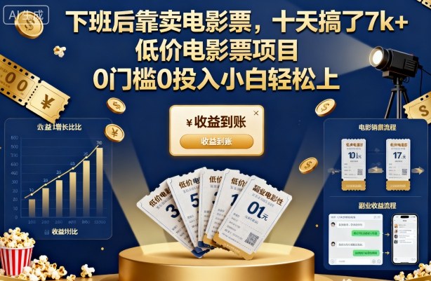 下班后靠卖电影票，十天搞了7k+，低价电影票项目，0门槛0投入小白轻松上手【揭秘】-易得个人分享