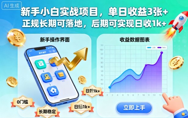 新手小白实战项目，单日收益3张+，正规长期可落地，后期可实现日收1k+【揭秘】-易得个人分享