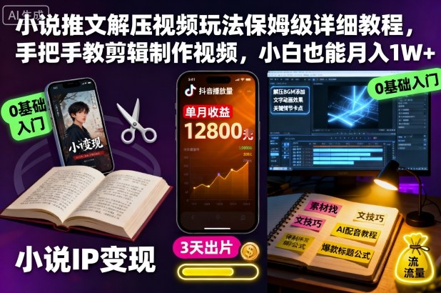 小说推文解压视频玩法保姆级详细教程，手把手教剪辑制作视频，小白也能月入1W+-易得个人分享