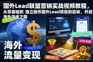 国外Lead联盟营销实战视频教程,从零基础到独立操作国外Lead项目的目标,开启海外淘金之路-易得个人分享