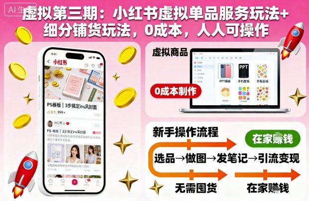 虚拟第三期：小红书虚拟单品服务玩法+细分铺货玩法，0成本，人人可操作-易得个人分享