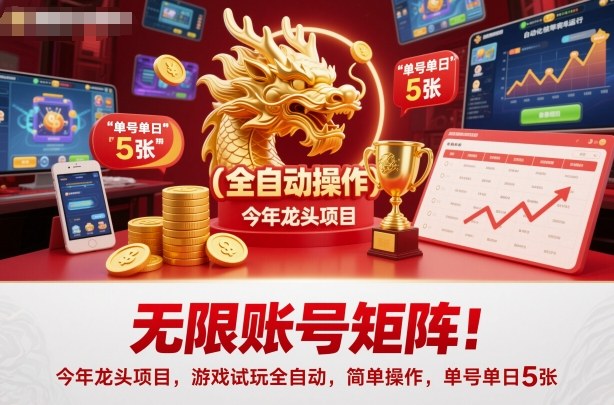 无限账号矩阵！今年龙头项目，游戏试玩全自动，简单操作，单号单日5张【揭秘】-易得个人分享