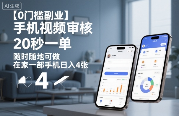 【0门槛副业】手机视频审核，20秒一单，随时随地可做，在家一部手机日入4张【揭秘】-易得个人分享