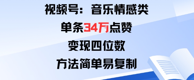 视频号分成计划新玩法：音乐情感类单条34W点赞，变现四位数，方法简单易复制-易得个人分享