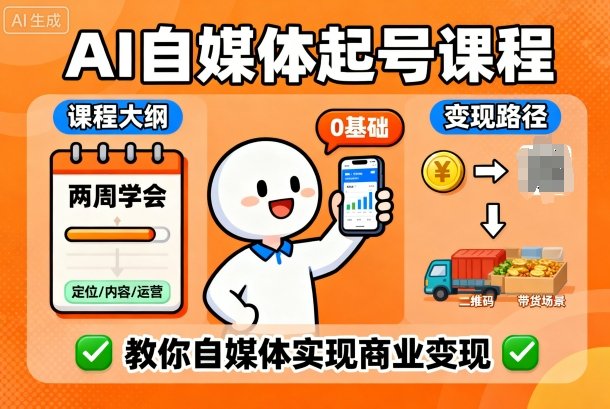 AI自媒体起号课程，0基础小白两周学会，教你自媒体实现商业变现-易得个人分享