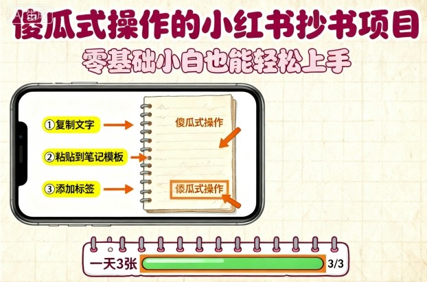 傻瓜式操作的小红书抄书项目，会复制粘贴就行，零基础小白也能一天3张-易得个人分享
