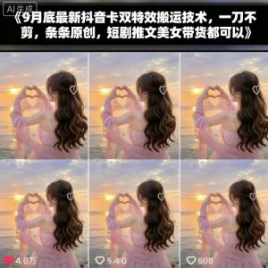 9月底最新抖音卡双特效搬运技术，一刀不剪，条条原创，短剧推文美女带货都可以-易得个人分享