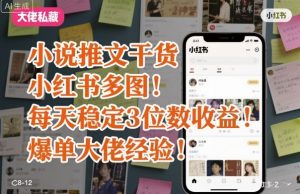 小说推文干货之小红书多图每天稳定3位数收益爆单大佬经验分享-易得个人分享