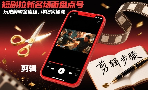短剧拉新名场面盘点号玩法剪辑全流程，详细实操课-易得个人分享