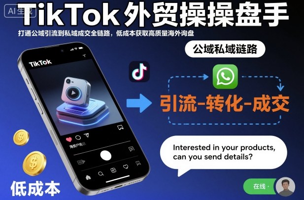 TikTok外贸操盘手，打通公域引流到私域成交全链路，低成本获取高质量海外询盘-易得个人分享