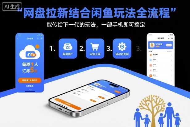 网盘拉新结合闲鱼玩法全流程，能传给下一代的玩法，一部手机即可搞定（附入口渠道以及实操教程）-易得个人分享