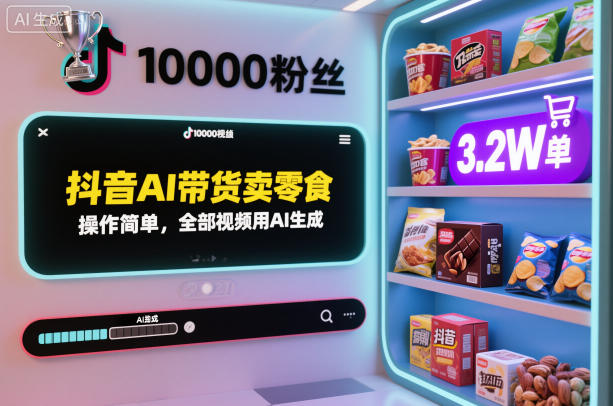 抖音AI带货卖零食，操作简单，全部视频用AI生成，一万粉丝，卖了3.2W单-易得个人分享