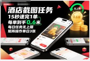 酒店截图任务，15秒速完1单，每单到手0.6米，每日任务无上限，全网首发玩法，矩阵操作单日3张【揭秘】-易得个人分享