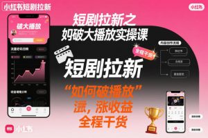 短剧拉新之小红书如何破大播放实操课，如何破播放，涨收益，全程干货-易得个人分享