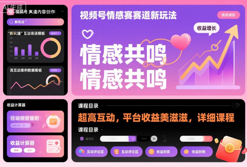 视频号情感赛道新玩法，超高互动，平台收益美滋滋，详细课程-易得个人分享