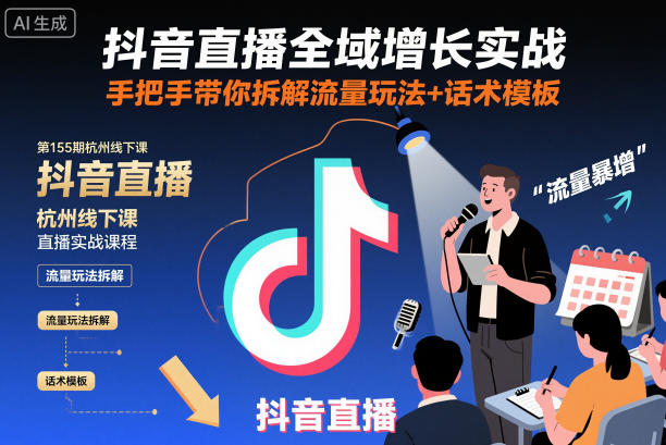 抖音直播全域增长实战第155期杭州线下课，手把手带你拆解流量玩法+话术模板-易得个人分享