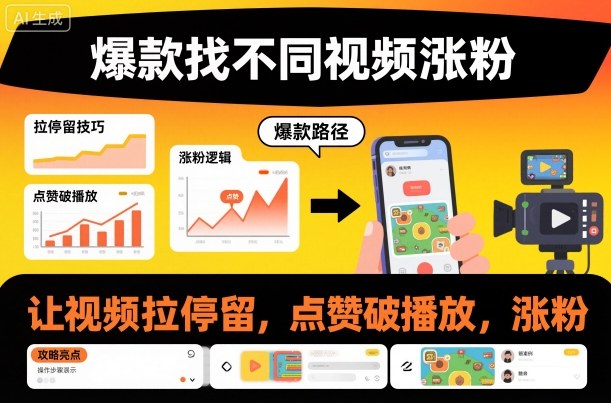 爆款找不同视频涨粉，让视频拉停留，实现点赞，破播放，涨粉-易得个人分享