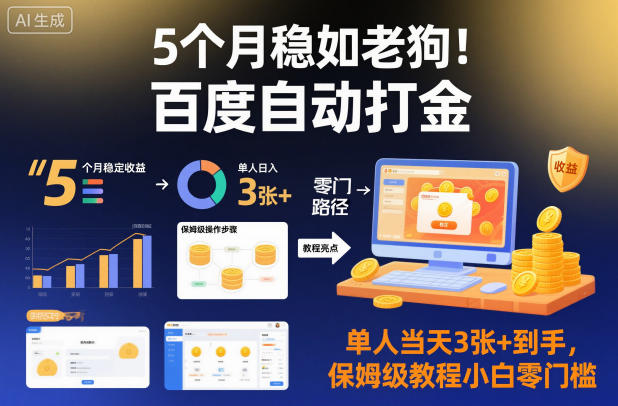 5个月稳如老狗！百度自动打金，单人当天3张+到手，保姆级教程小白零门槛【揭秘】-易得个人分享