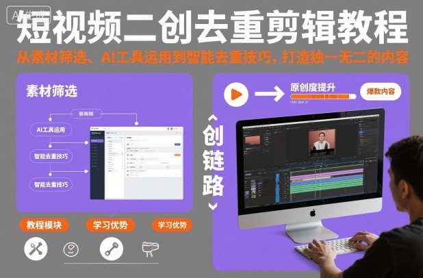 短视频二创去重剪辑教程，从素材筛选、AI工具运用到智能去重技巧，打造独一无二的内容-易得个人分享