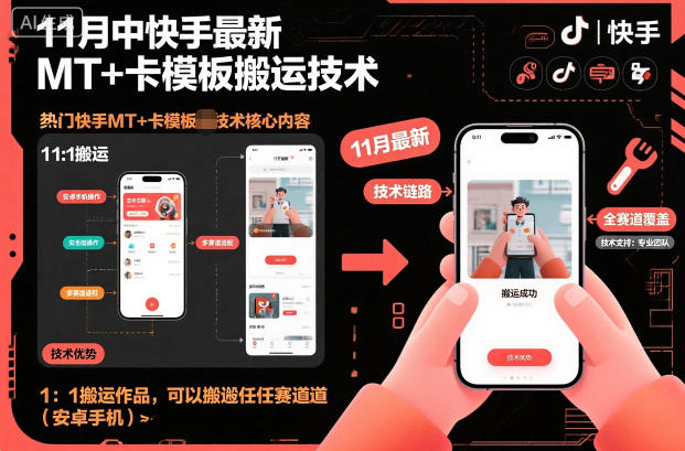 11月中快手最新MT+卡模板搬运技术，1：1搬运作品，可以搬运任何赛道（安卓手机）-易得个人分享