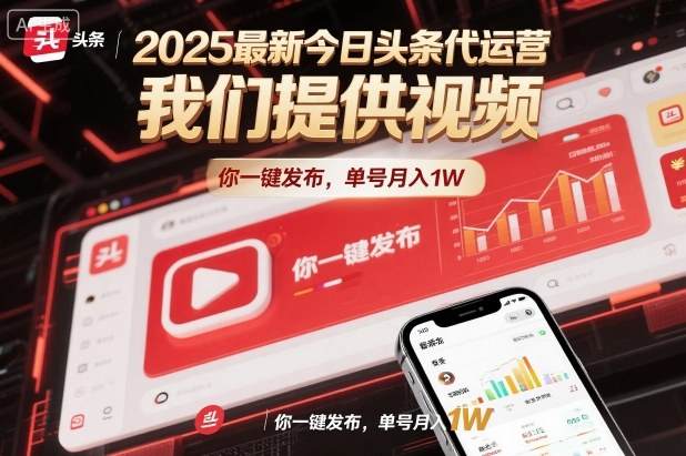 2025最新今日头条代运营，我们提供视频，你一键发布，单号月入1W【揭秘】-易得个人分享