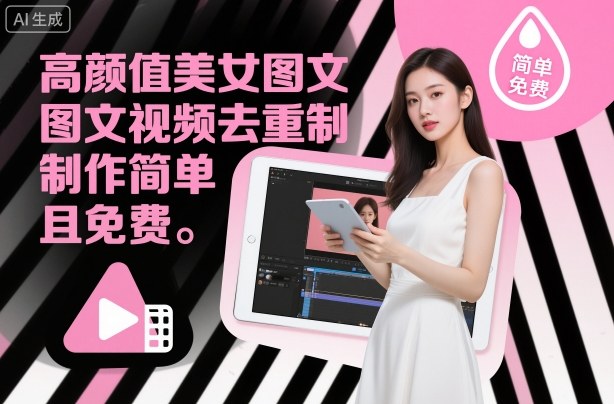 高颜值美女图文视频去重制作教学，制作简单且免费-易得个人分享