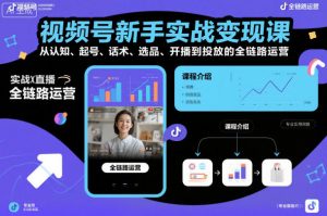 视频号新手实战变现课，从认知、起号、话术、选品、开播到投放的全链路运营-易得个人分享